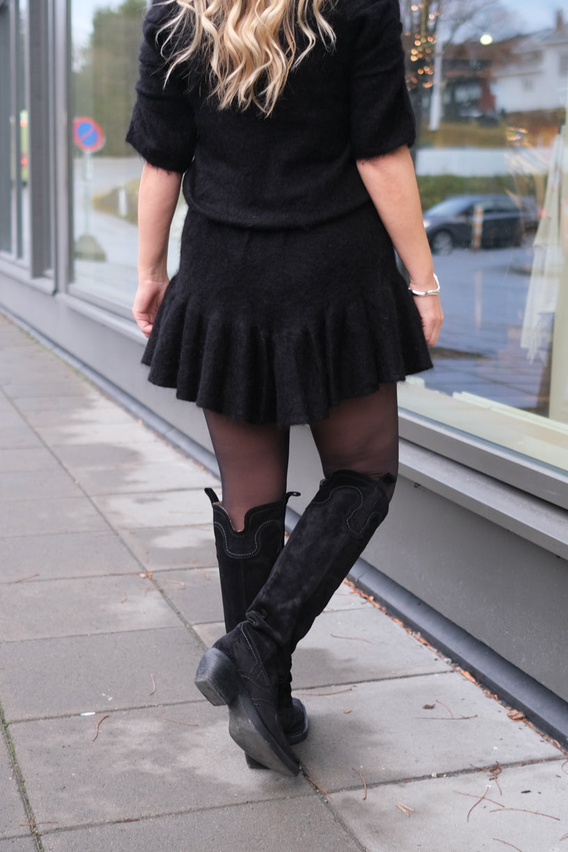 Knit Frill Skirt Black