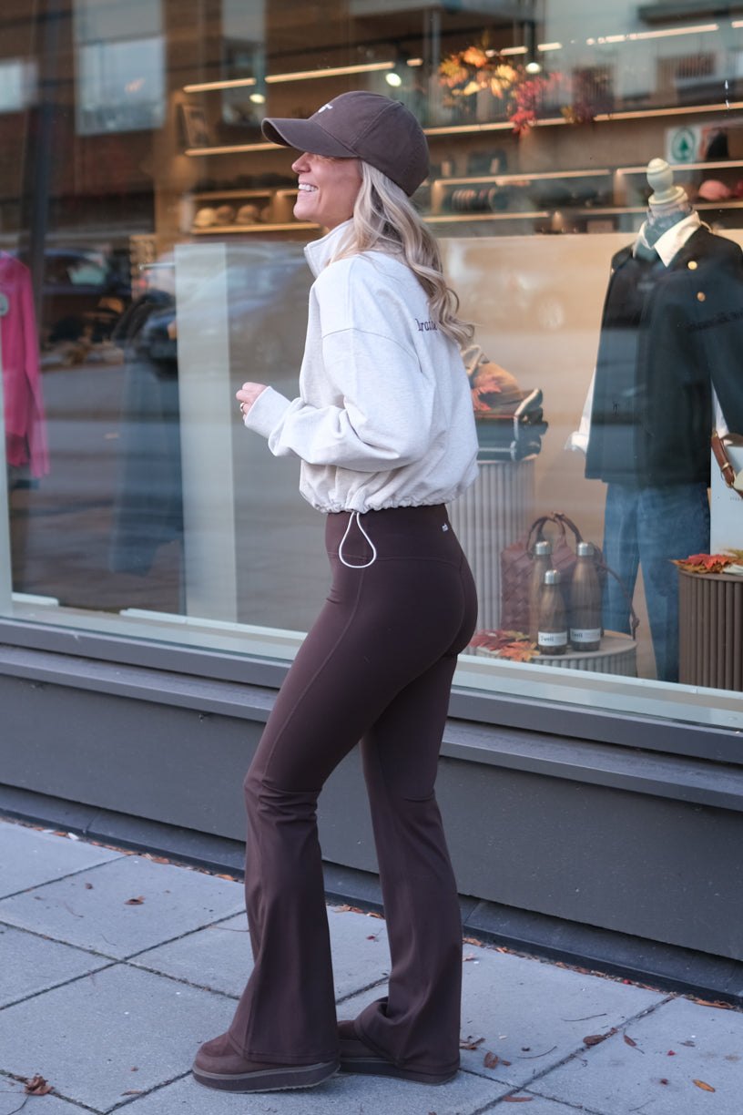 Signature Cropped Half-Zip Grey Melange/burgundy
