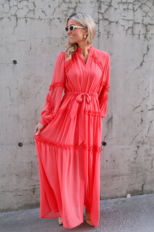 Meghan Solid Long Dress Coral