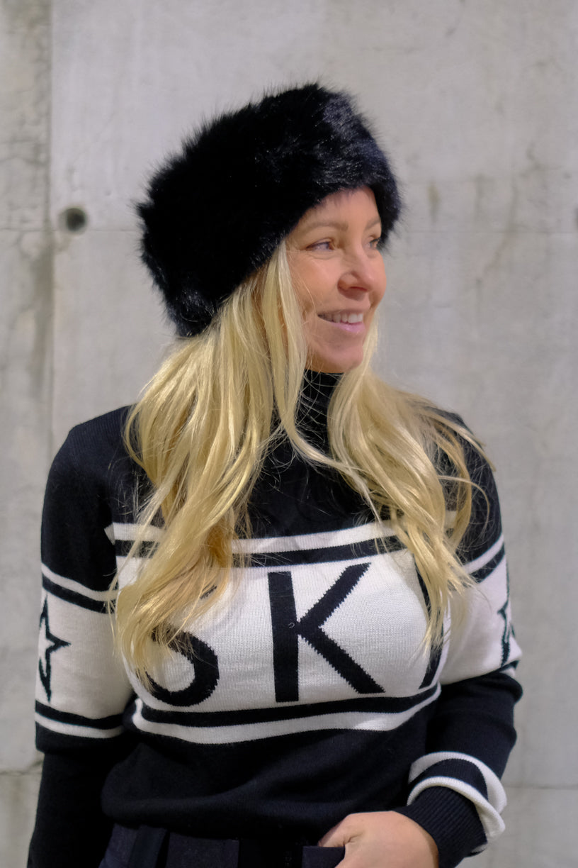 Fuskepels Pannebånd Bred Sort