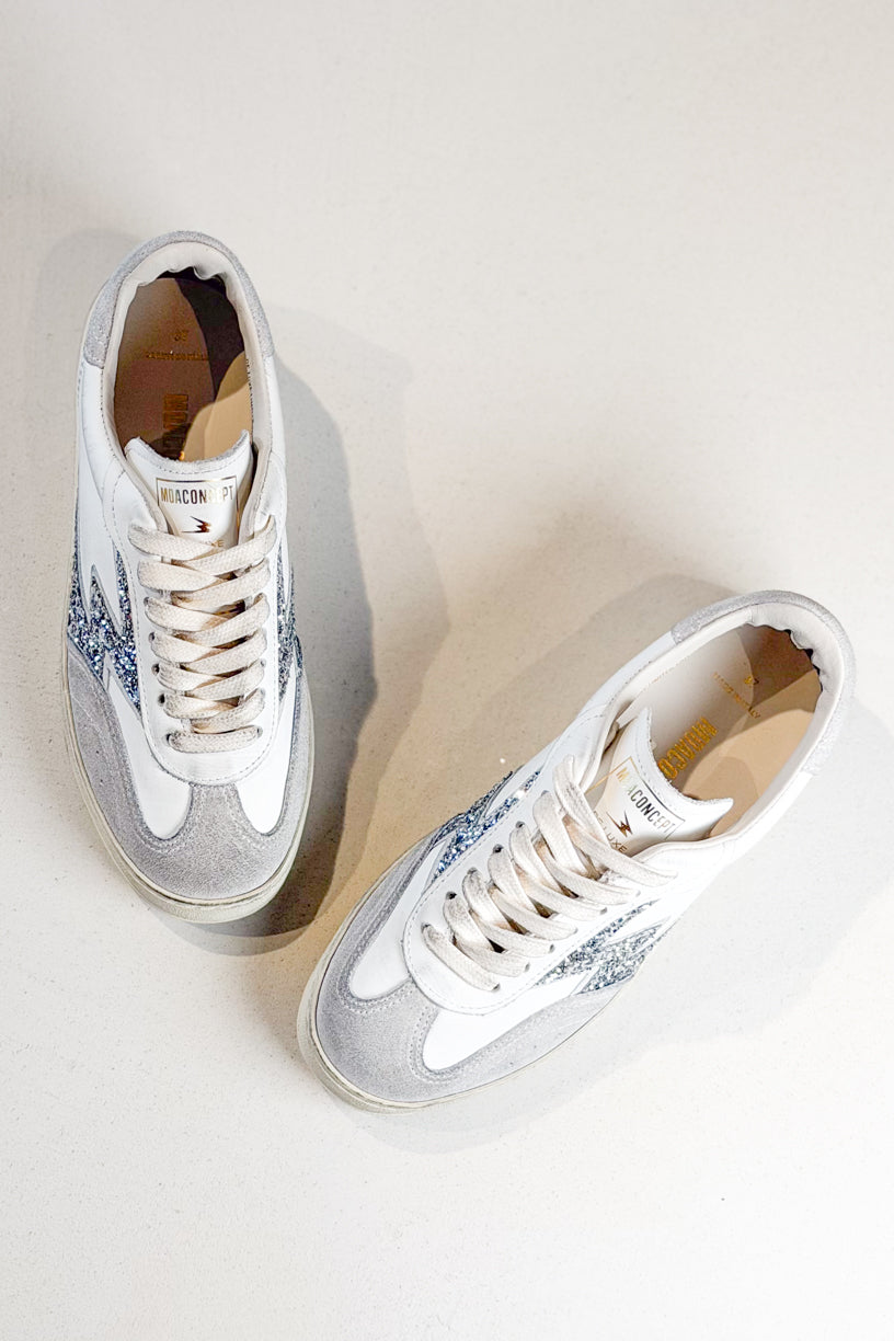 Club Luxe Sneaker Brushed White Silver Effect