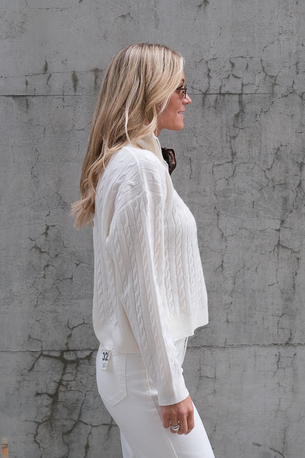 Knitwear Cable Zip Sweater Ecru