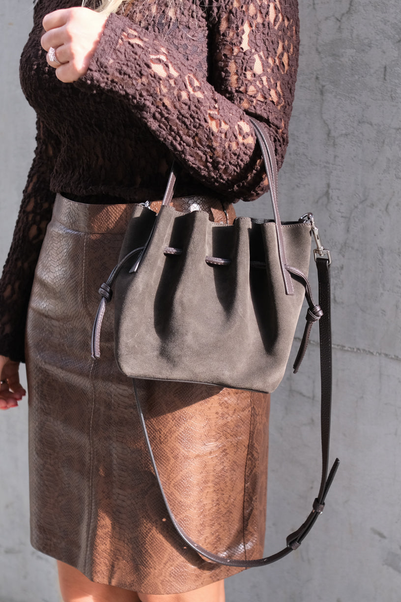 Mini Scallop Tote Suede Ganache