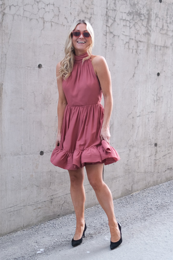 Fern Halterneck Ruffled Mini Dress Terracotta