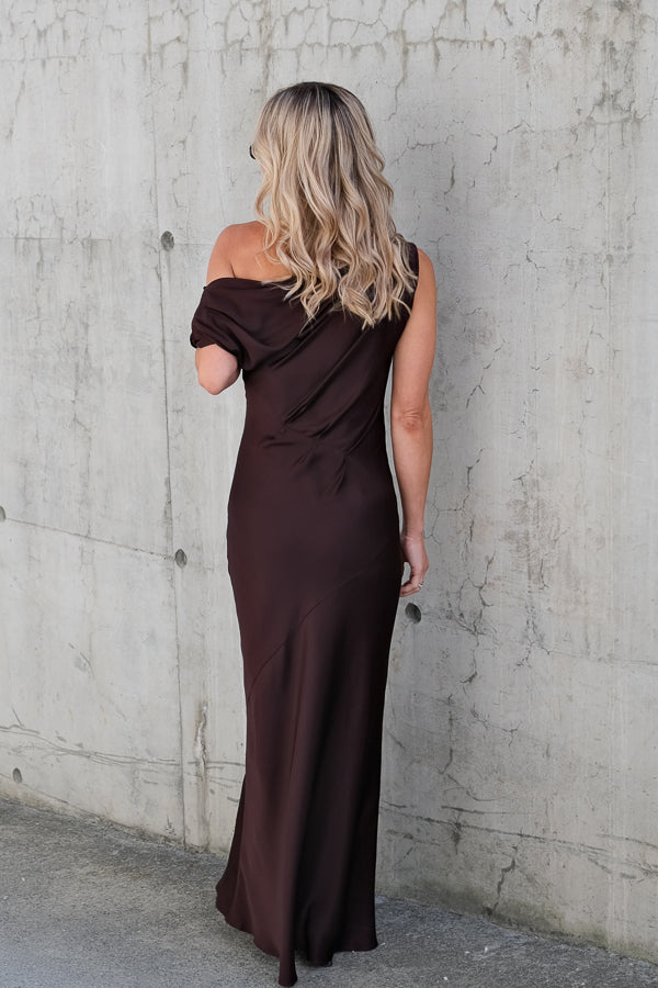 Vanessa Satin Maxi Dress Mocha Brown