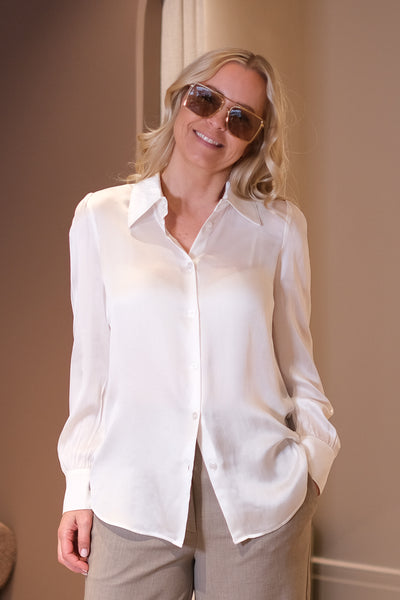 Latia Puff Silk Shirt White