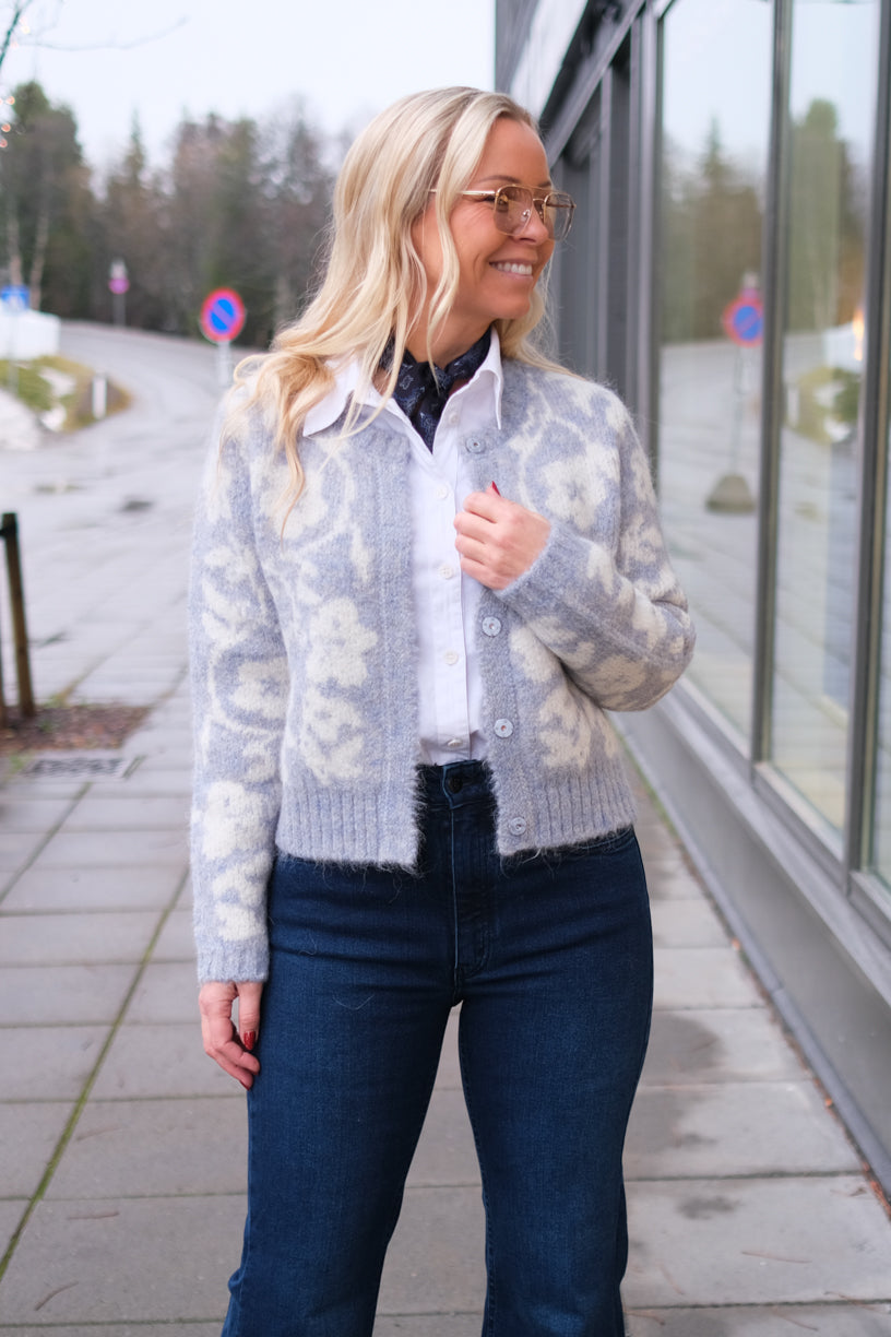 Jacquard Knit Jacket Sky Blue