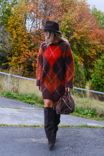 Kallie Argyle Mohair Sweater Brown Argyle