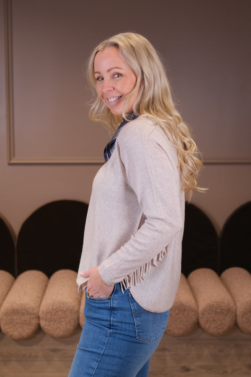 Curved Fringes Sweater Light Beige