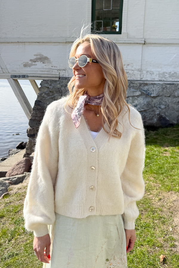 Hairy Knit V-neck Jacket Off-White