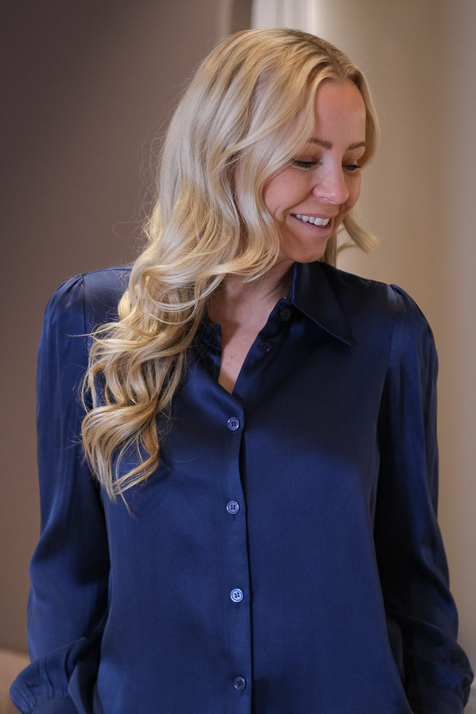 Latia Puff Silk Shirt Navy