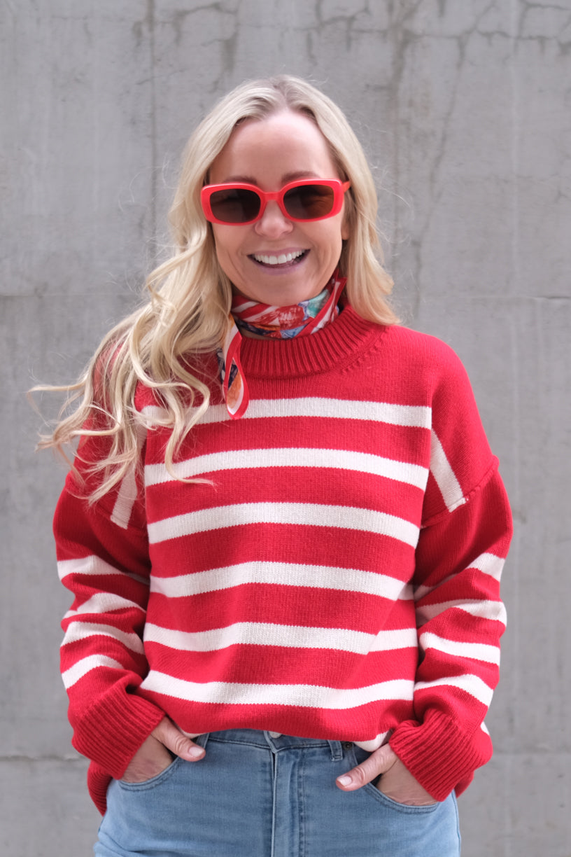 Kayne Stripe Sweater Red/Offwhite