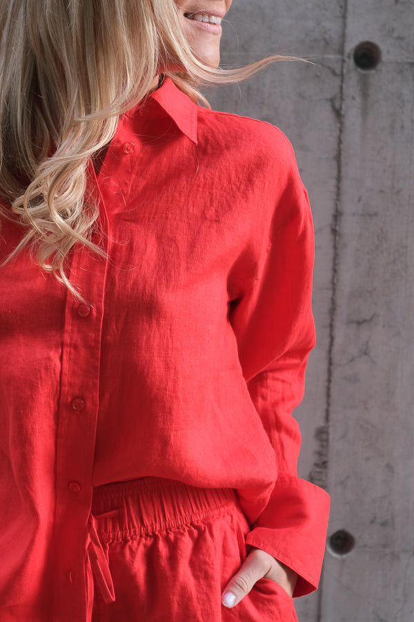 Evianna Linen Shirt Poppy Red