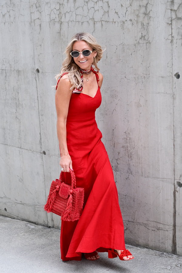Tessa Stretch Linen Dress Red