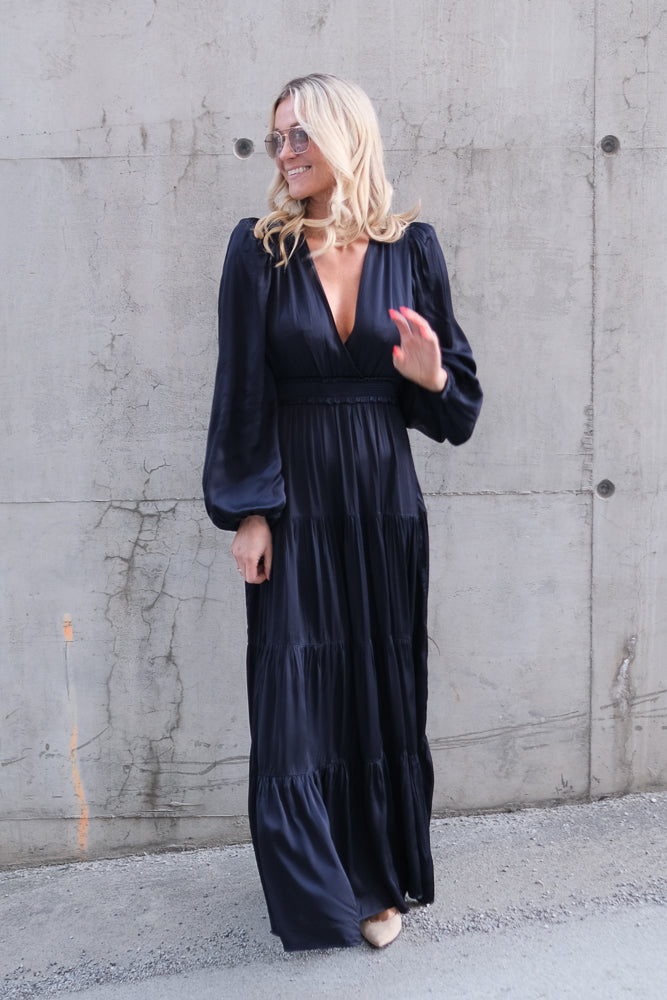 Satin Maxi Dress Dark Blue
