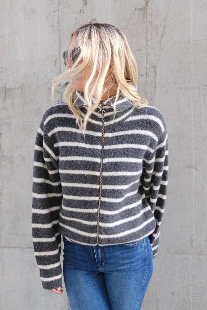 James Stripe Cardigan Dk Grey/Offwhite