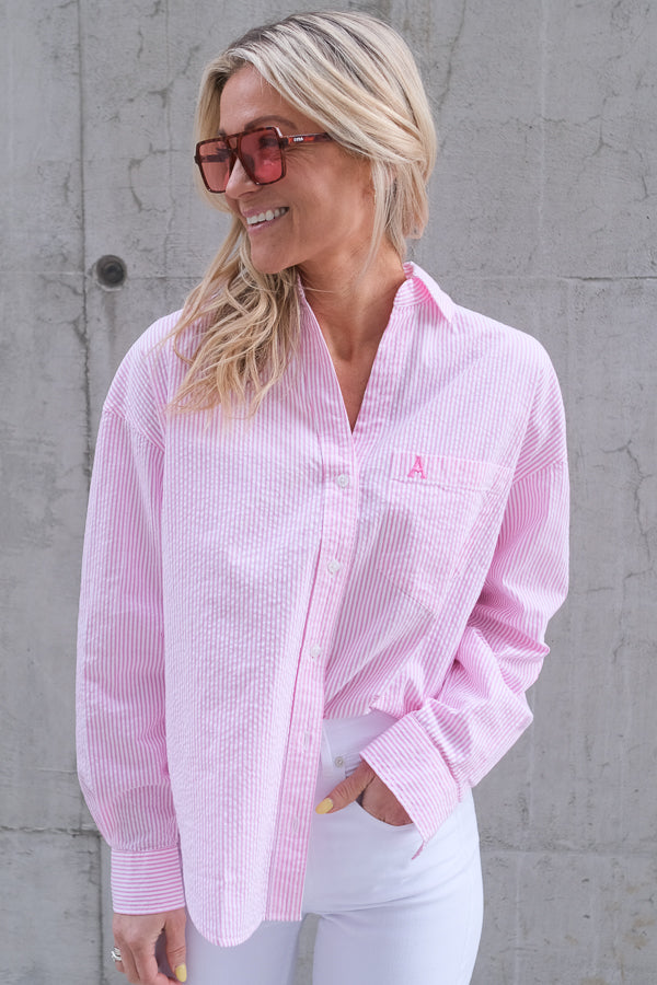 Venice Seersucker Classic Shirt Pink Stripe