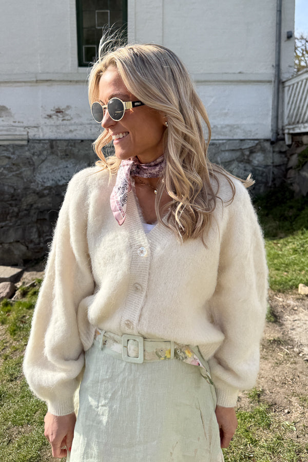 Hairy Knit V-neck Jacket Off-White