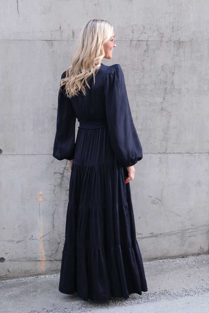 Satin Maxi Dress Dark Blue