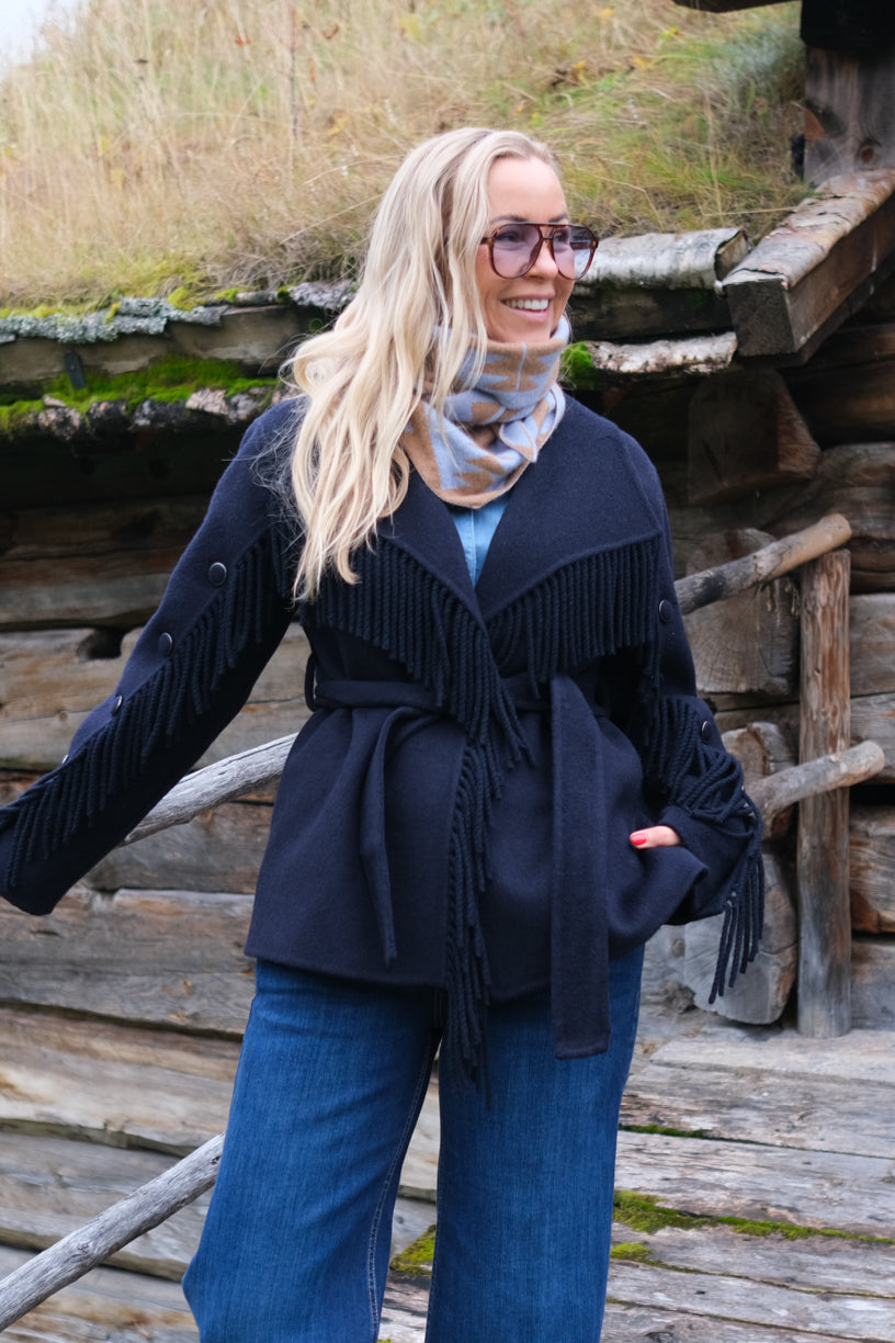 Cashmere Scarf Triangle Terra Light Blue & Camel
