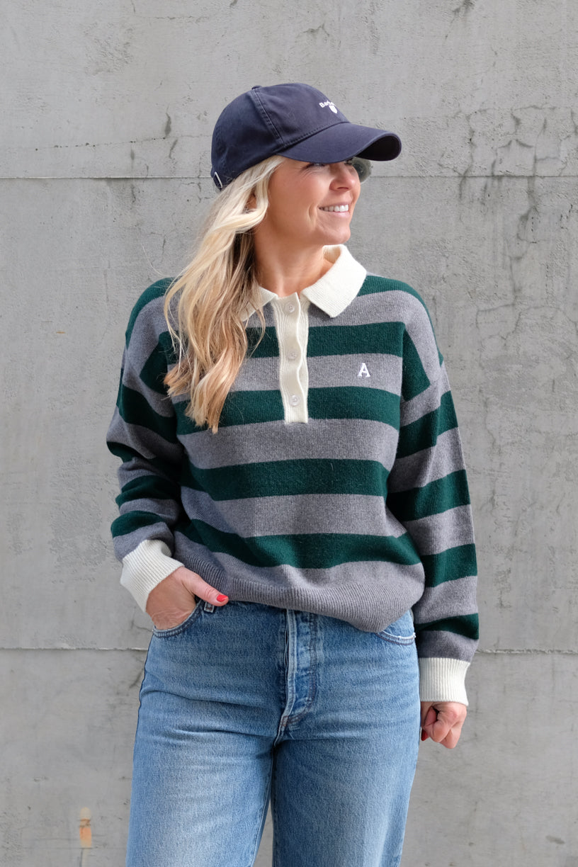 Leigh Stripe Sweatr Grey Ivy Green