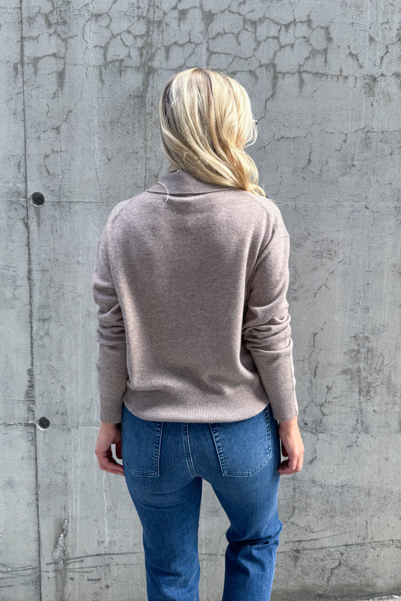 Longo Knit Long Sleeve Collar Mid Brown Melange