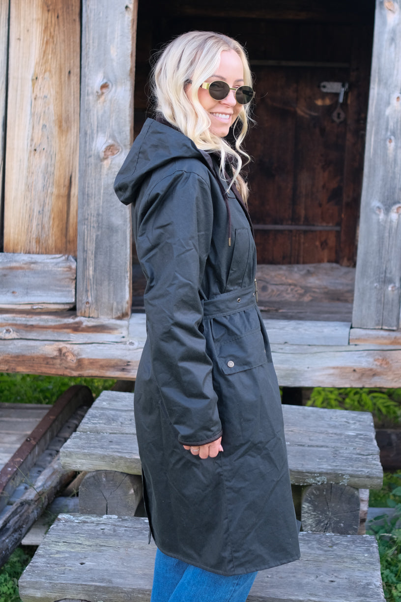 Antoinette Longline Wax Jacket Sage Green
