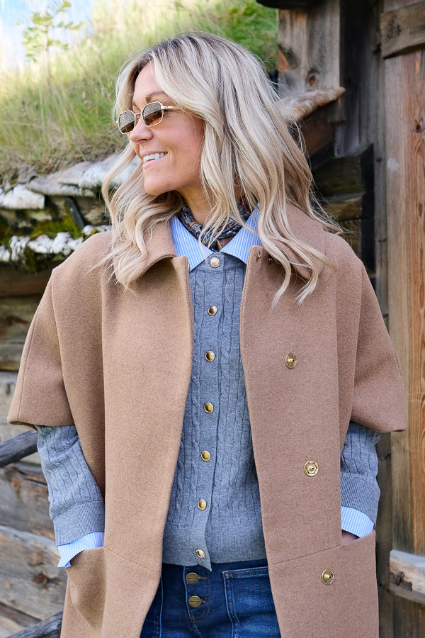 Long Mok Coat Rounded Collar Camel