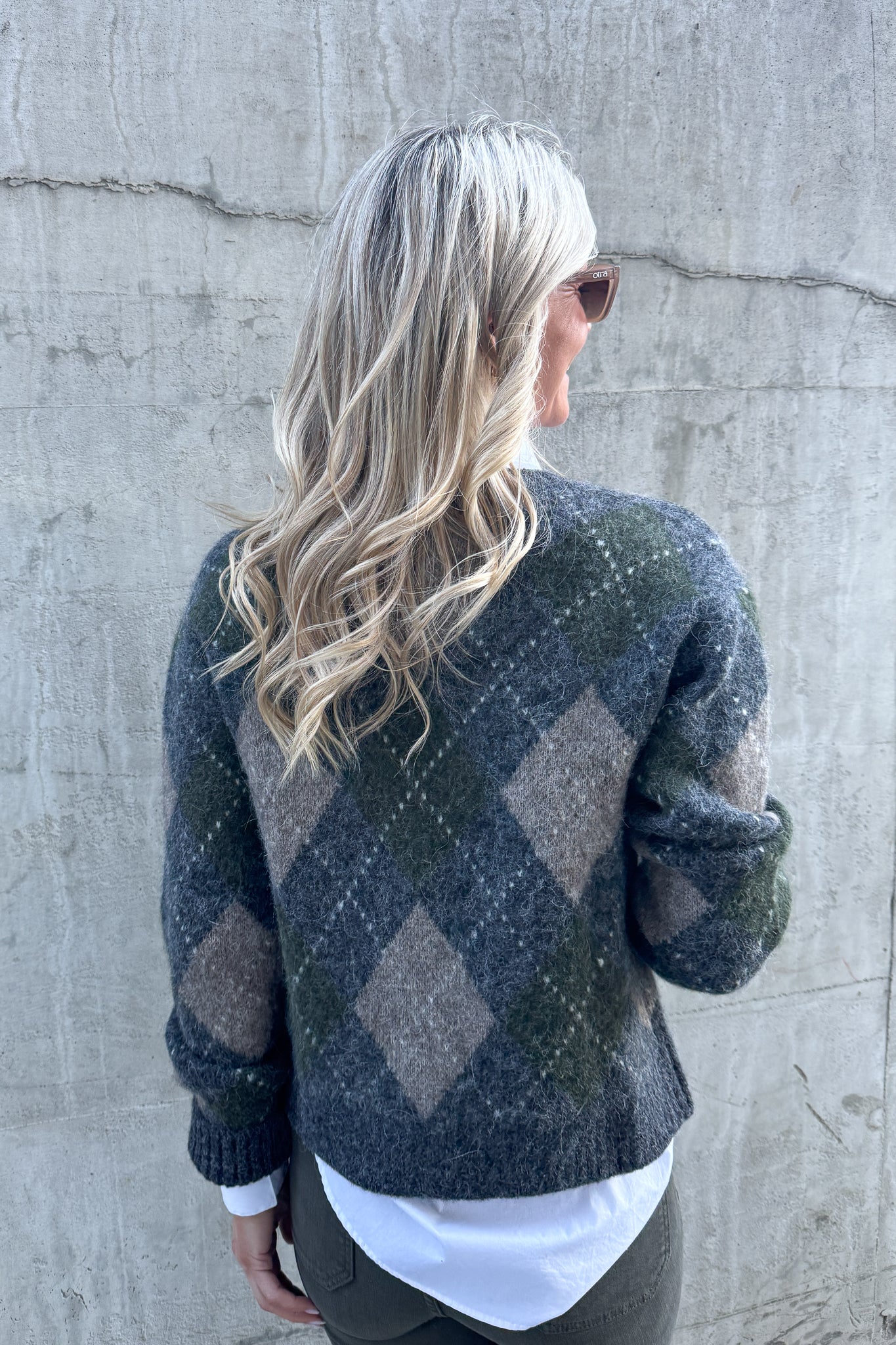 Flippa Argyle Cardigan Forest Green