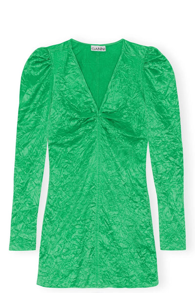 Crinkled Satin V-neck Mini Dress Bright Green