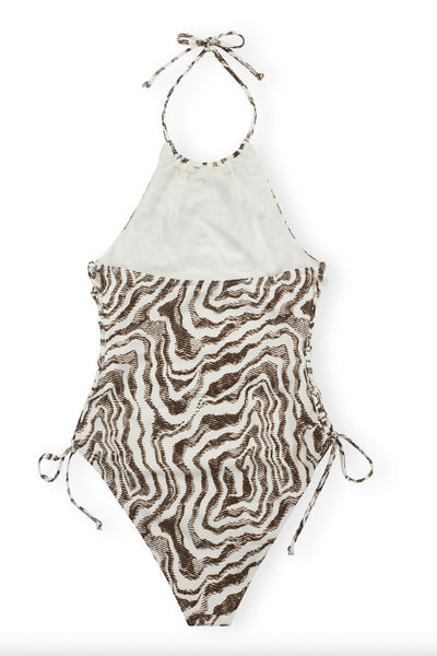 Recycled Printed Tieband Swimsuit Egret
