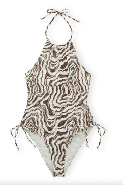 Recycled Printed Tieband Swimsuit Egret
