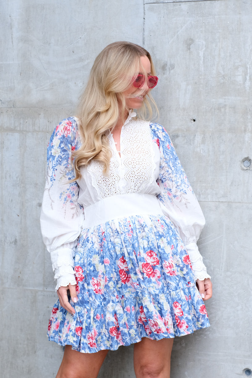 Cotton Slub Mini Dress Blue Field