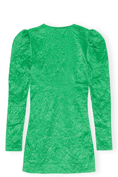 Crinkled Satin V-neck Mini Dress Bright Green