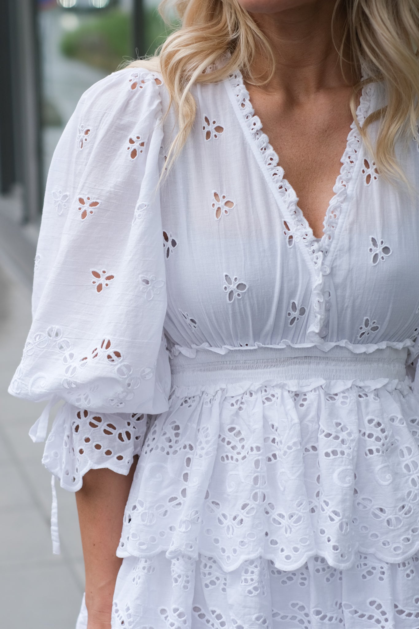 Broderie Anglaise Flounce Dress White