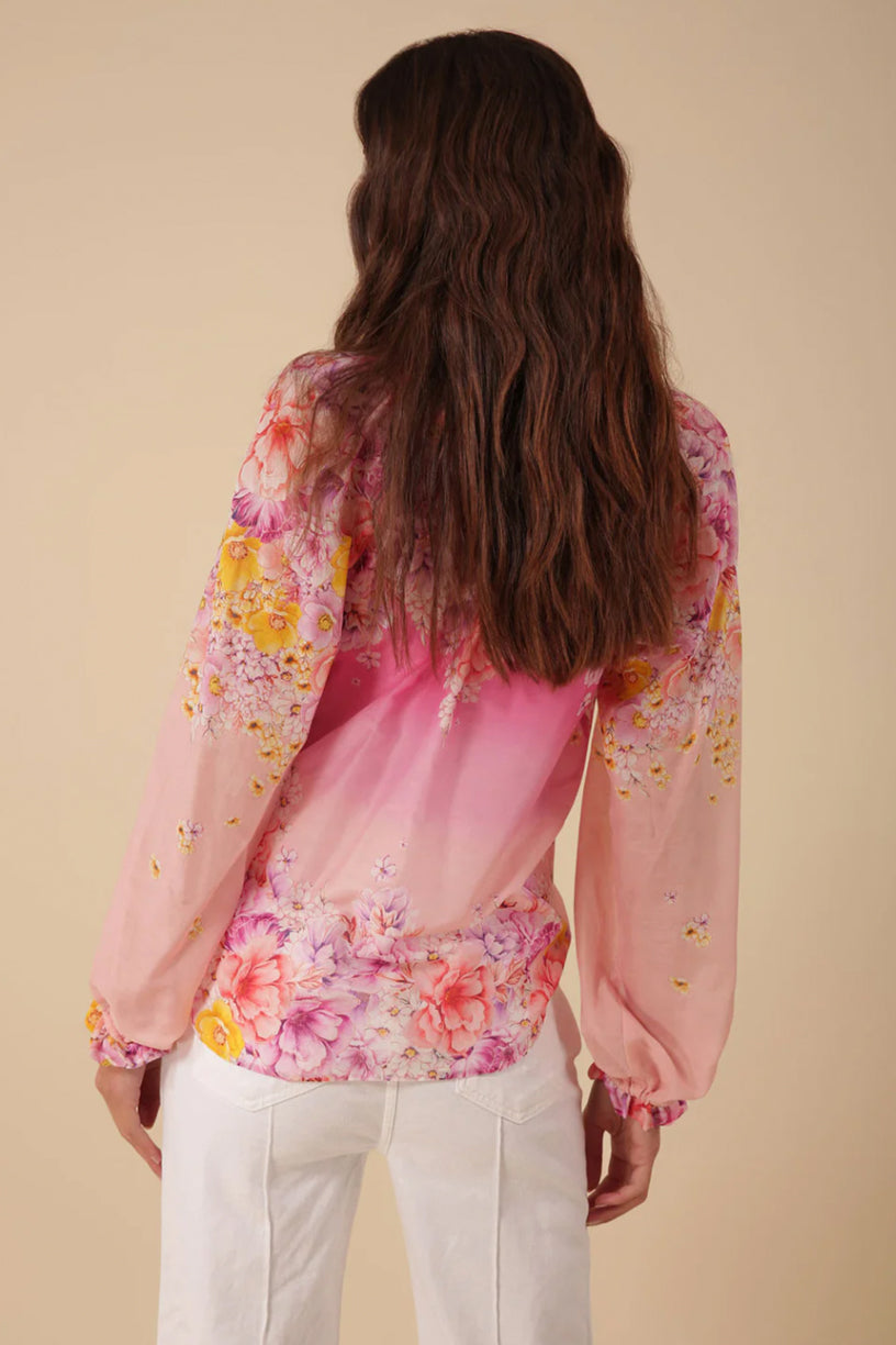 Arianna Silk-Cotton Print Top Pink