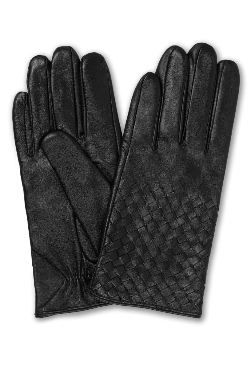 Leather Braid Gloves Black