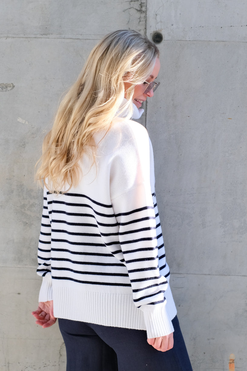 Livy Merino Sweater Striped Navy