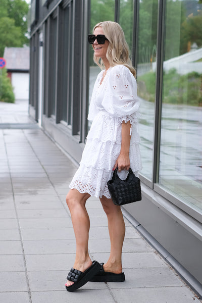 Broderie Anglaise Flounce Dress White