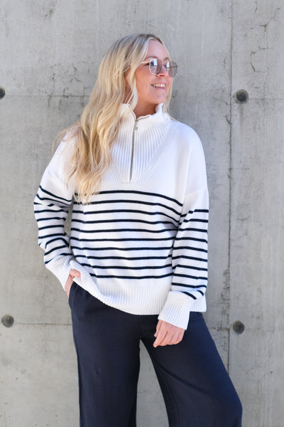 Livy Merino Sweater Striped Navy
