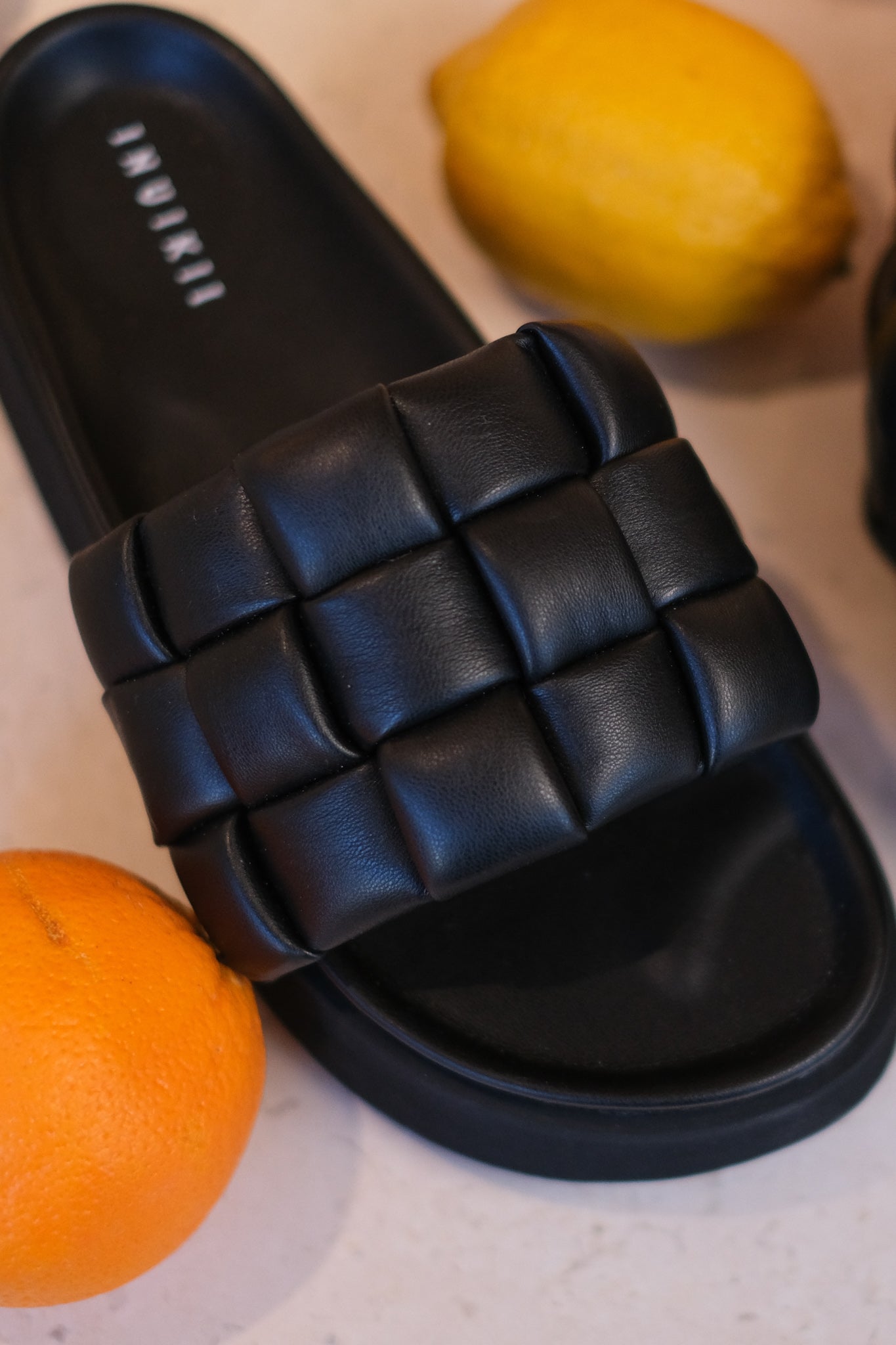 Braided Vegan Platform Slippers Black